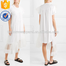 Layered Cotton Short Sleeve White Ruffled Asymmetric Hem Maxi Summer Dress Manufacture Wholesale Fashion Women Apparel (TA0123D)